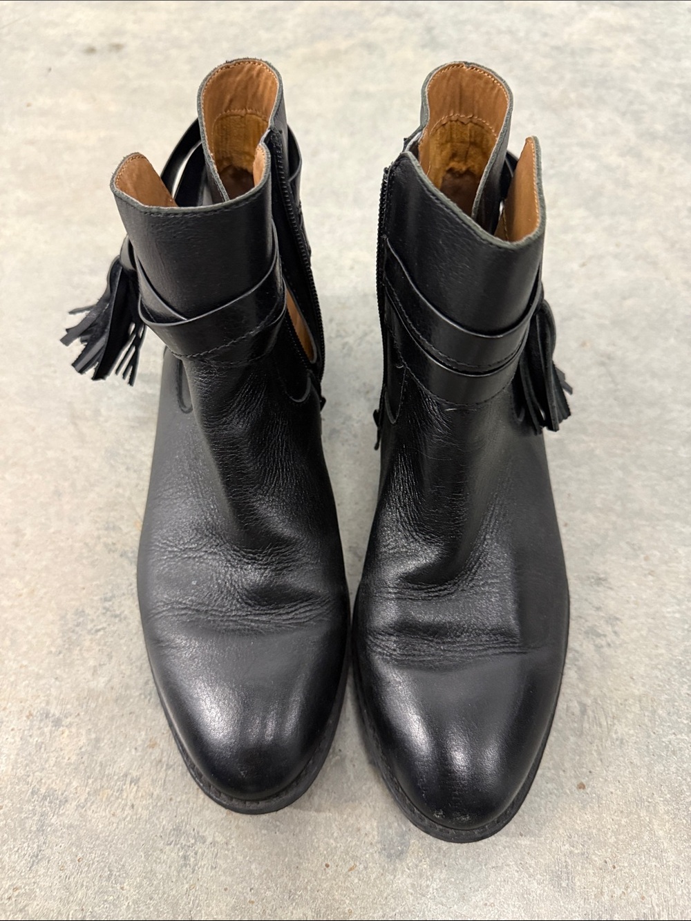 Sofft Black Leather Ankle Booties with Side Tassels